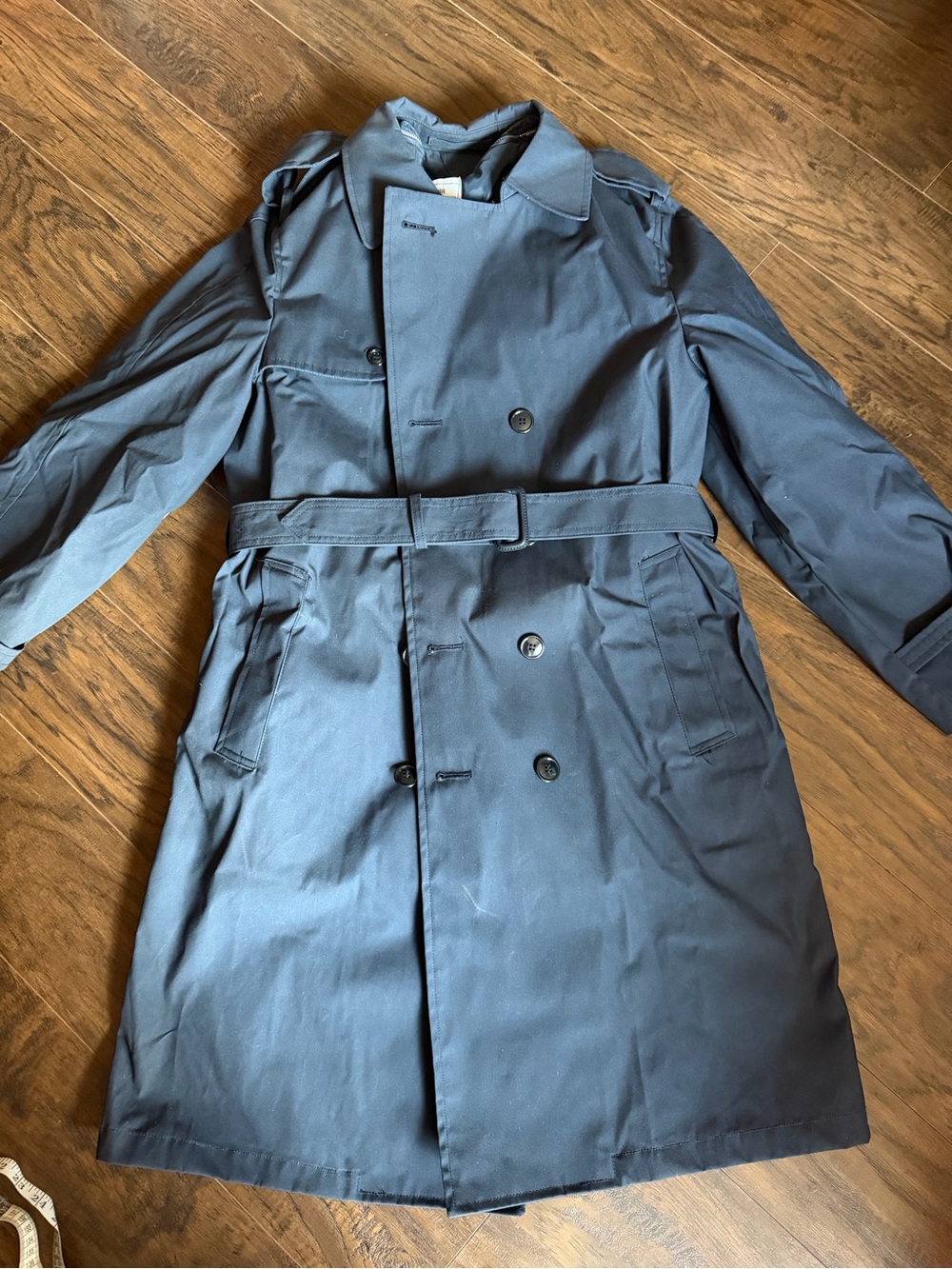 American Apparel Navy Double-Breasted Trench Coat with Belt